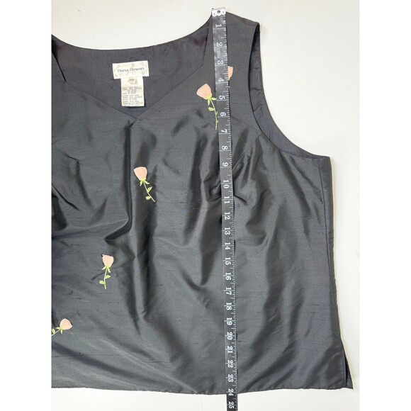 Rena Rowan Silk Blouse Women's 16W Black Pink Floral Embroidered Sleeveless Top - Picture 7 of 11